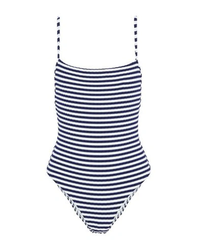 Solid & Striped One-piece Swimsuits In Dark Blue