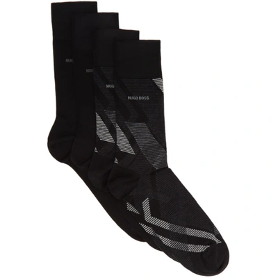 Hugo Boss Boss Two-pack Grey And Black Diagonal Stripes Mismatched Socks In 001 Black