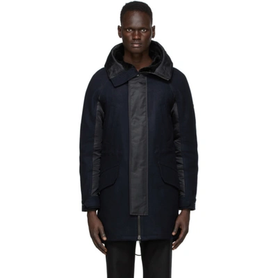 Yves Salomon Navy & Black Wool Parka In B2335 Navy