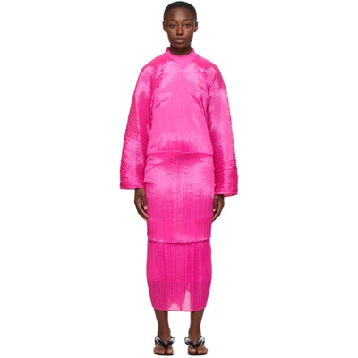 Issey Miyake Pleats Please  Pink Madame-t Knit Stole Scarf In 22 Pink