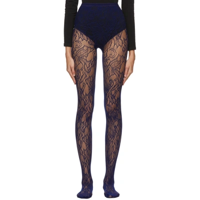 Dries Van Noten Floral Stretch-lace Tights In Blue