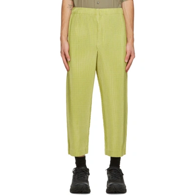 Issey Miyake Homme Plisse  Yellow Gingham Hologram Trousers In 52 Yellow
