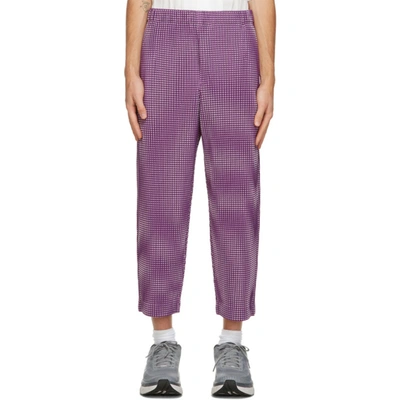 Issey Miyake Homme Plisse  Purple Gingham Hologram Trousers In 82 Purple