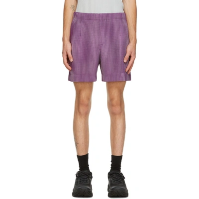 Issey Miyake Purple Gingham Hologram Shorts In 82 Purple