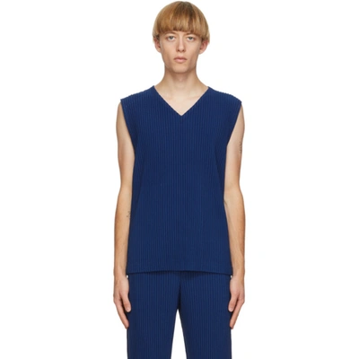 Issey Miyake Homme Plisse  Blue Colorful Pleats Tank Top In 73 Deepblue