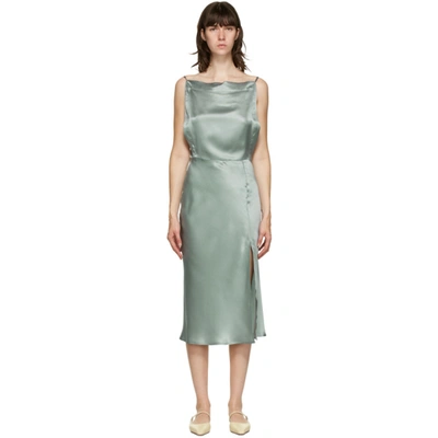 Le Kasha Green Silk Tsaidam Mid-length Dress In Light Green