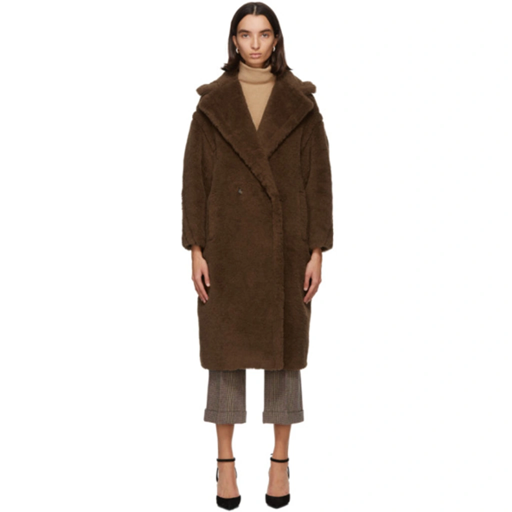 max mara teddy tobacco Street Style Coat Lana Reversible Teddy Coat In Wool Blend Brown welt pockets Double Outdoor tobacco color Mukla furs