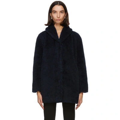 Max Mara Navy Alpaca & Silk Teddy Coat In 005 Ultrama