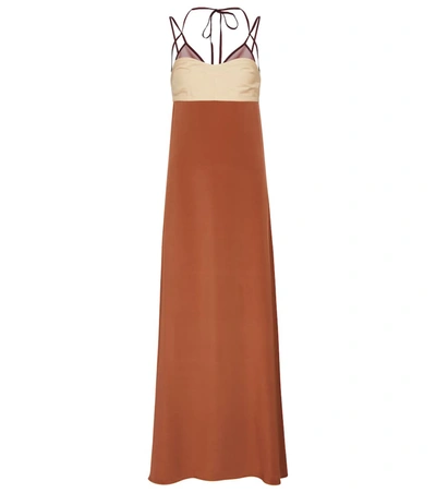Victoria Beckham Women's Double-layer Cami Twill Maxi Dress In Brown