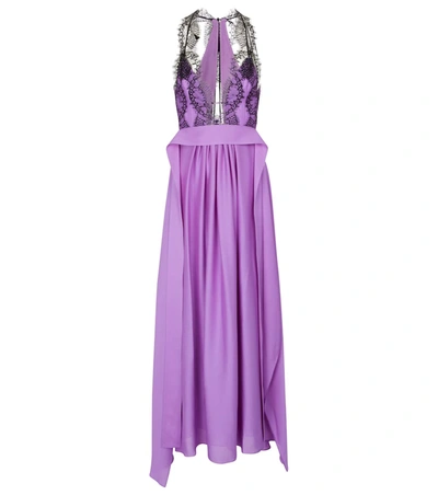 Victoria Beckham Open-back Silk And Lace Dress In Purple