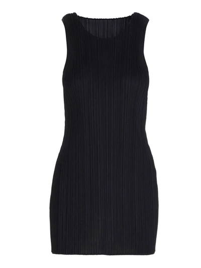 Issey Miyake Pleats Please By  Pleated Crewneck Mini Dress In Black