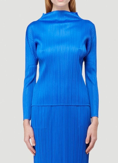 Issey Miyake Pleats Please By  Pleated Long Sleeved Top In Blue
