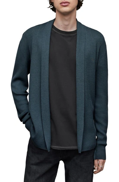 Allsaints Mode Merino Wool Open Cardigan In Shadow Blue