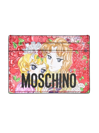Moschino Marie Antoinette Leather Card Holder Lady Oscar Print In Multicolor