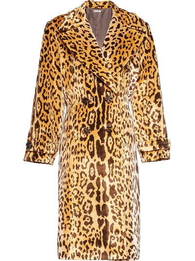 Miu Miu Double-breasted Leopard-print Velvet Coat In Brown