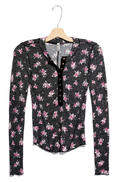 Free People One Of The Girls Floral Print Henley In Black Combo