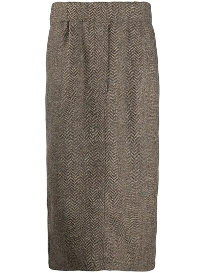 Jejia Woven Herringbone Midi Skirt In Brown