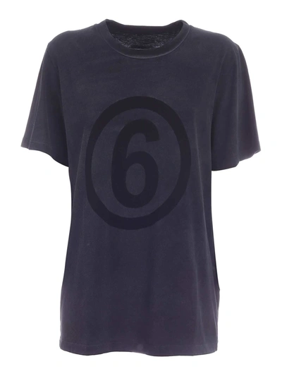 Mm6 Maison Margiela Black Logo T-shirt In Anthracite Color In Grey