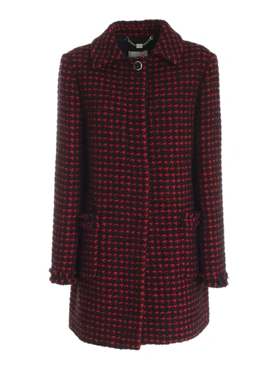 Be Blumarine Houndstooth Coat In Black And Red