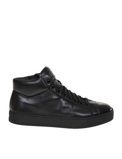 Santoni High Sneakers In Black Leather