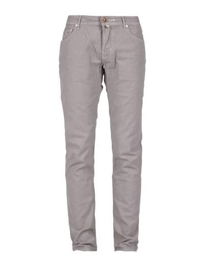 Jacob Cohen Cotton Jacquard Trousers In Argilla