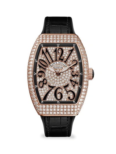 Franck Muller Women's Lady Vanguard Rose Gold, Diamond & Alligator Strap Watch In Black