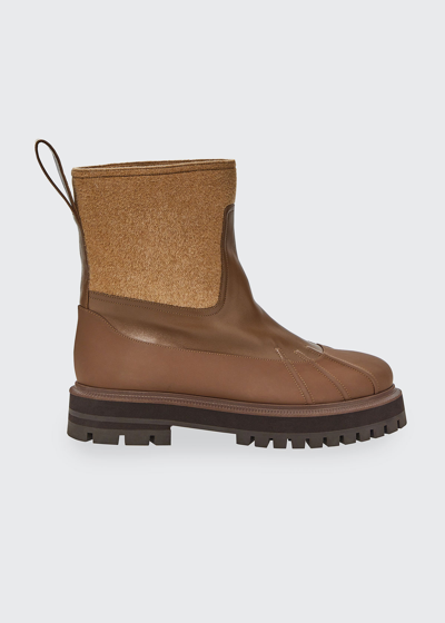 Loro Piana Regent Cashmere And Leather Ankle Boots In Brown