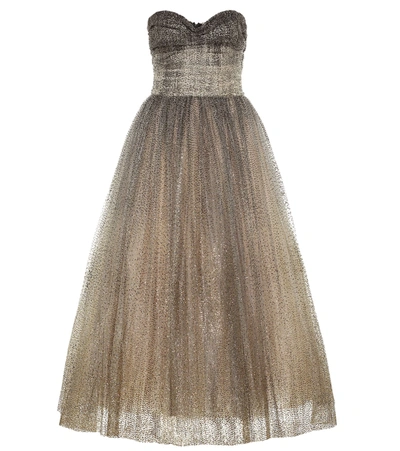 Monique Lhuillier Brie Strapless Glittered Tulle Gown In Gold