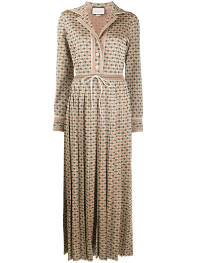 Gucci Long Square G Lamé Dress In Brown ,neutral