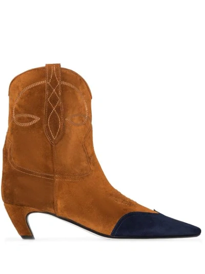 Khaite Dallas Western Suede Ankle Boots In Brown