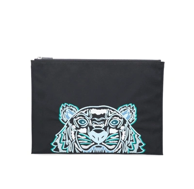 Kenzo Kampus Tiger Embroidered Pouch Bag In Black