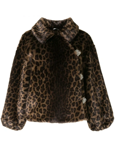 Shrimps Olga Crystal-button Faux-fur Jacket In Brown