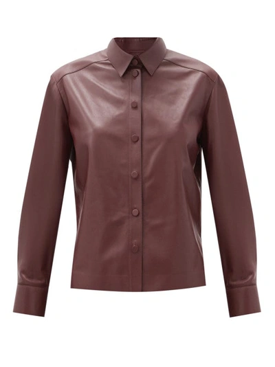 Ferragamo Point-collar Leather Shirt In Red