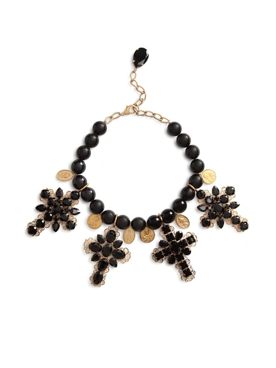 Dolce & Gabbana Cross-pendant Rhinestone-detail Necklace In Gold