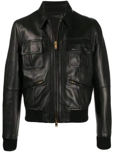 Amiri Black Leather Bomber Jacket