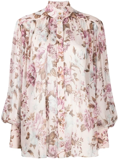 Zimmermann Charm Lantern Blouse In Lilac Floral In Pink
