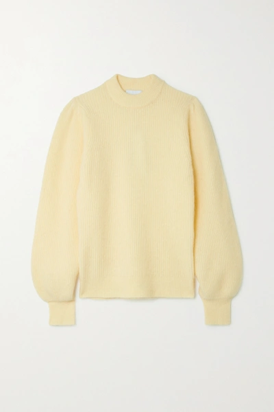 Ganni Balloon Sleeve Wool Sweater In Flan In Yellow