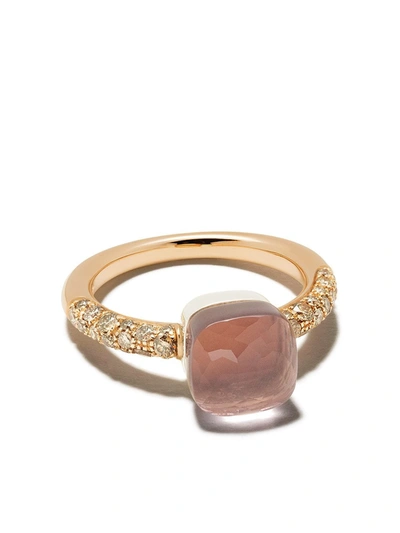Pomellato Nudo 18kt Thin Ring W/ Quartz & Diamond In Gold,pink