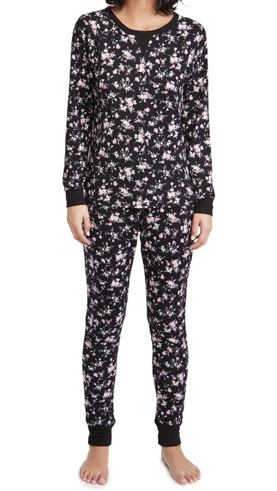 Flora Nikrooz Maddie Printed Hacci Pajama Set In Mini Floral-black