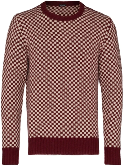 Kiton Check-pattern Cashmere Jumper In Red