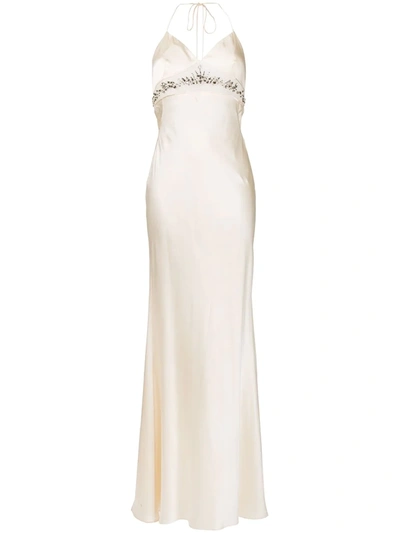 Roberto Cavalli Crystal-embellished Long Dress In Neutrals