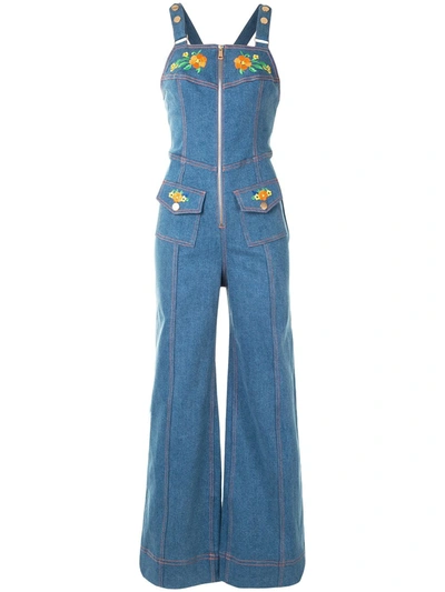 Alice Mccall Winona Embroidered Denim Jumpsuit In Blue