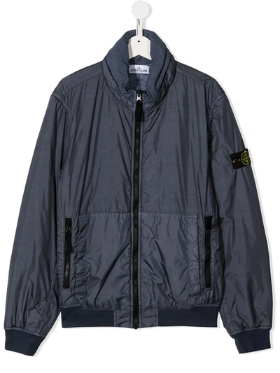 Stone Island Junior Teen Logo Patch Bomber Jacket In Blue