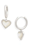 Kendra Scott Ari Mother Of Pearl Heart Charm Huggie Hoop Earrings In Ivory Mother Of Pearl