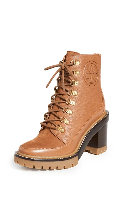 Tory Burch Women's Miller Lug-sole Leather Hiking Boots In Mid Tan