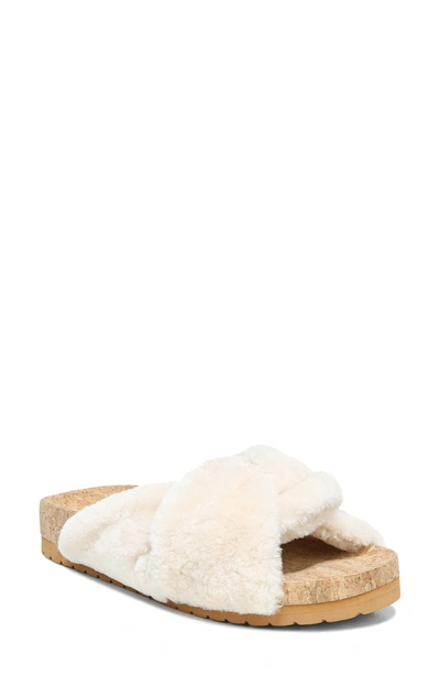 Vince Goren Crisscross Shearling Slide Sandals In Cream