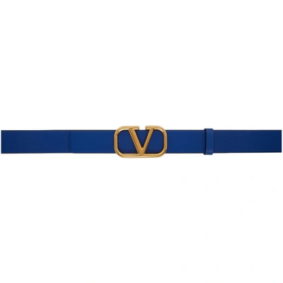Valentino Garavani Vlogo Leather Belt In Navy