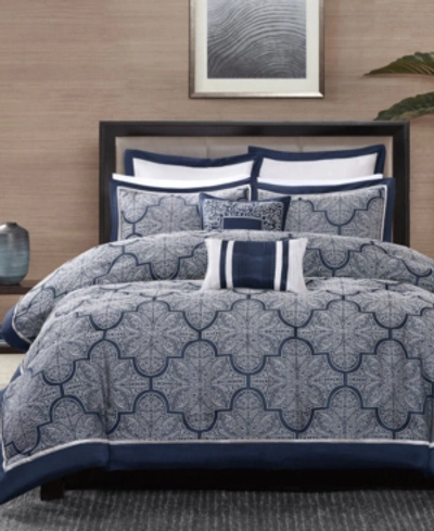 Madison Park Medina 8-pc. Queen Comforter Set Bedding In Navy