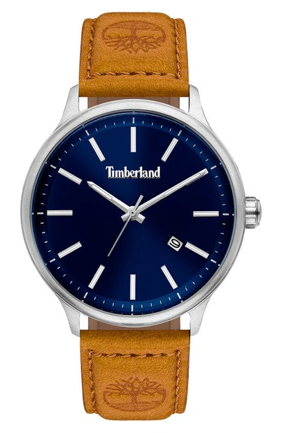 Timberland Men's Light Brown Leather Strap Watch 45mm