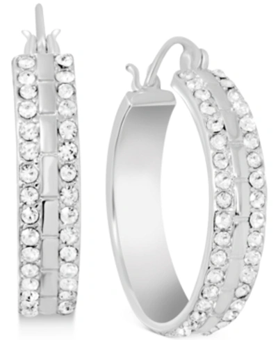 Essentials Crystal Small Double Row Hoop Earrings In Silver-plate, 0.76"